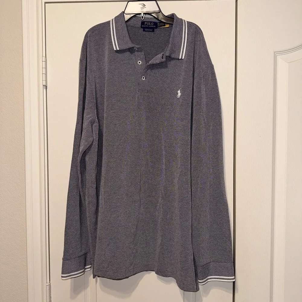 Polo Ralph Lauren XXL Custom Slim Fit Gray Men's Polo Shirt Long Sleeve Stretch